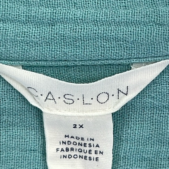 Caslon Women’s Button-Front Shirt/Tunic Sz 2X Aqua 100% Cotton Loose & Comfy Fit - Picture 3 of 11